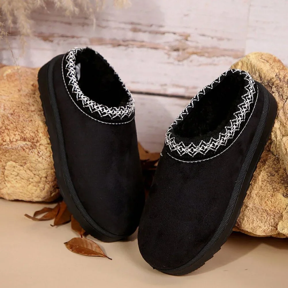 Black Casual Women's Faux Fur Lined Sandals And Platform Snow Boots